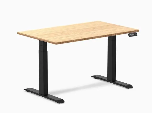 Main image of Desky Dual Bamboo Sit Stand Desk - Bamboo / 48 x 30 in / Matte Black