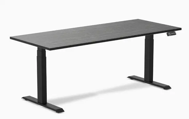 Main image of Desky Dual Bamboo Sit Stand Desk - Dark Bamboo / 72 x 30 in / Matte Black