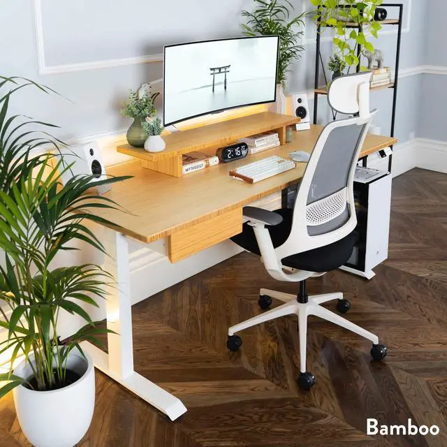 Alt view image 3 of 7 - Desky Dual Bamboo Sit Stand Desk - Dark Bamboo / 48 x 30 in / Matte Black