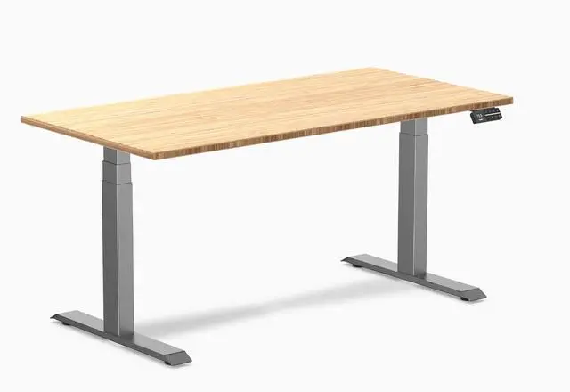 Main image of Desky Dual Bamboo Sit Stand Desk - Bamboo / 60 x 30 in / Space Gray