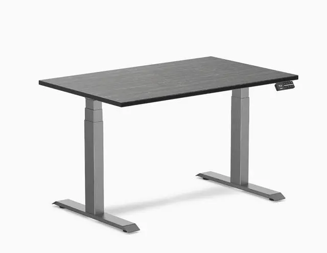 Main image of Desky Dual Bamboo Sit Stand Desk - Dark Bamboo / 48 x 30 in / Space Gray
