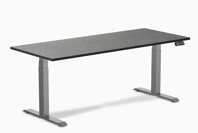 Main image of Desky Dual Bamboo Sit Stand Desk - Dark Bamboo / 72 x 30 in / Space Gray