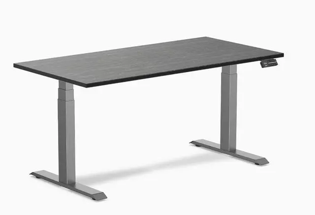 Main image of Desky Dual Bamboo Sit Stand Desk - Dark Bamboo / 60 x 30 in / Space Gray