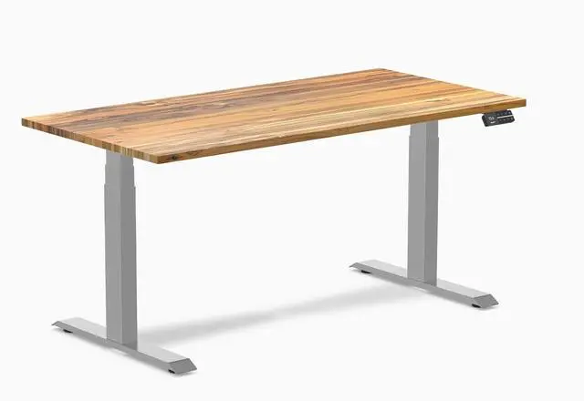 Main image of Desky Dual Hardwood Sit Stand Desk - Teak / 60 x 30 inches / Gray