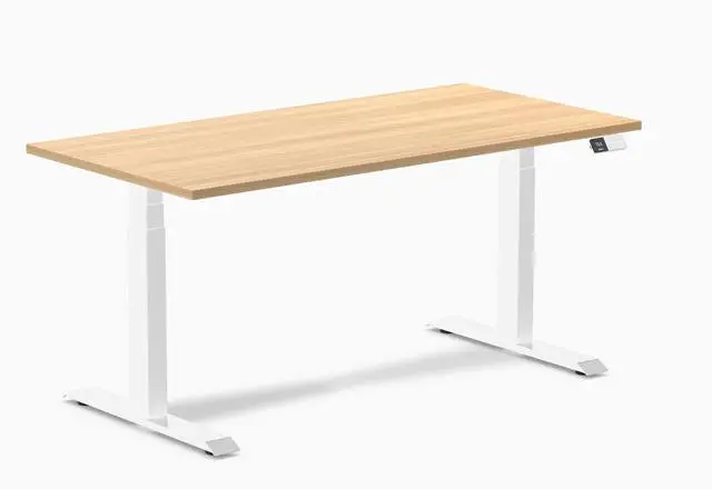 Main image of Desky Dual Laminate Sit Stand Desk - Sublime Teak  / 59.1 x 29.5 in / White