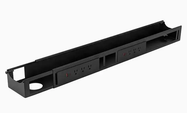 Main image of Desky Integrated Cable & Power Channel - 6 Plugs + 2 x USB-C + 2 x USB / Matte Black