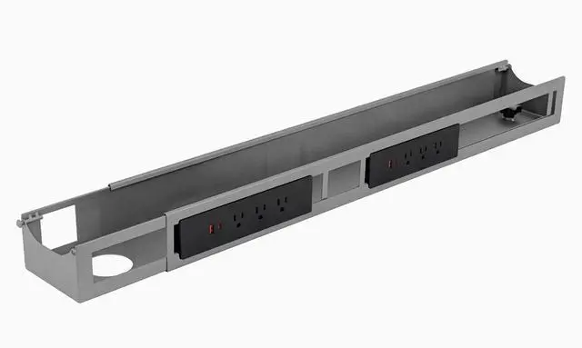 Main image of Desky Integrated Cable & Power Channel - 6 Plugs + 2 x USB-C + 2 x USB / Gray