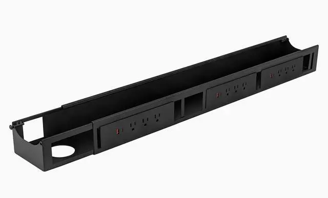 Main image of Desky Integrated Cable & Power Channel - 9 Plugs + 3 x USB-C + 3 x USB / Matte Black