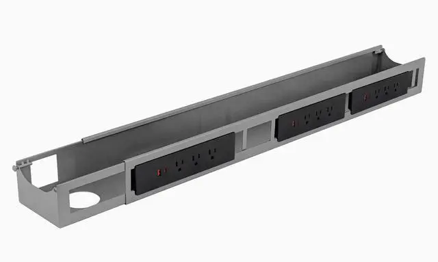 Main image of Desky Integrated Cable & Power Channel - 9 Plugs + 3 x USB-C + 3 x USB / Gray