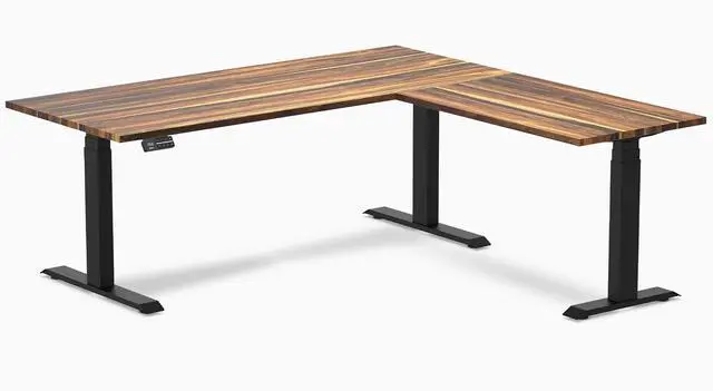 Alt view image 2 of 7 - Desky Hardwood L-Shape Sit Stand Desk - White Oak / 72 x 30 x 70 x 24 in / Matte Black