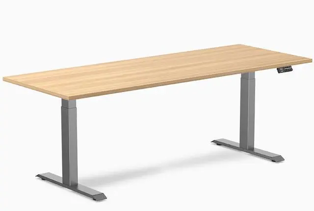 Main image of Desky Dual Laminate Sit Stand Desk - Sublime Teak / 78.7 x 29.5 in / Space Gray