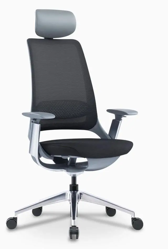 Main image of Desky Pulse Supportive Desk Chair - Black / Polished Aluminium / Headrest