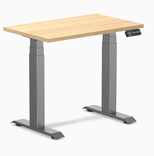 Main image of Desky Dual Mini Sit Stand Desk - Sublime Teak / 32 x 20 in / Space Gray