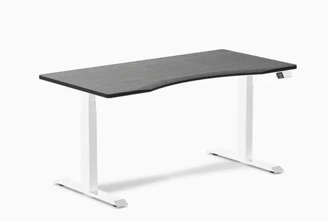 Main image of Desky Dual Ergo Edge Sit Stand Desk - Dark Bamboo / 60 x 30 in / White