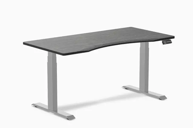 Main image of Desky Dual Ergo Edge Sit Stand Desk - Dark Bamboo / 60 x 30 in / Grey