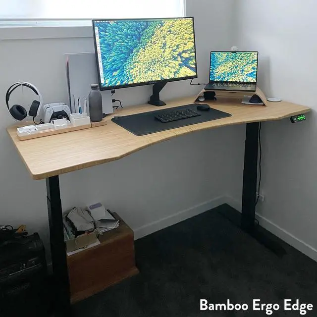 Alt view image 4 of 7 - Desky Dual Ergo Edge Sit Stand Desk - Dark Bamboo / 60 x 30 inches / Space Gray