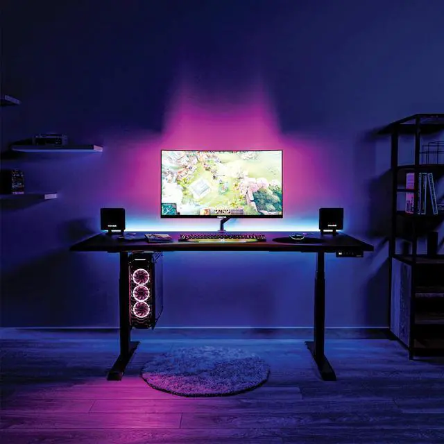 Alt view image 3 of 7 - Desky Alpha Dual Sit Stand Gaming Desk - Straight Edge / 70.9 x 29.5 in / Matte Black