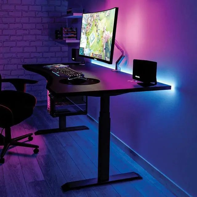 Alt view image 4 of 7 - Desky Alpha Dual Sit Stand Gaming Desk - Straight Edge / 70.9 x 29.5 in / Matte Black