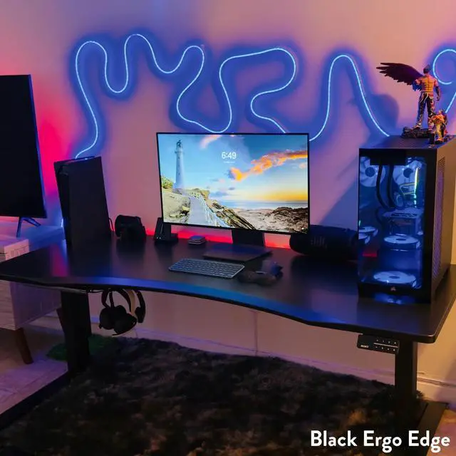 Alt view image 5 of 7 - Desky Alpha Dual Sit Stand Gaming Desk - Straight Edge / 70.9 x 29.5 in / Matte Black