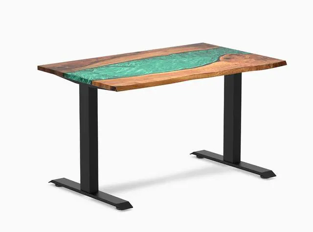 Main image of Desky Resin Hardwood Office Desk - Walnut Emerald River / 48 x 30 in / Matte Black