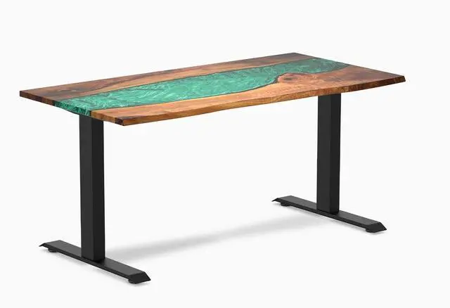 Main image of Desky Resin Hardwood Office Desk - Walnut Emerald River / 60 x 30 in / Matte Black