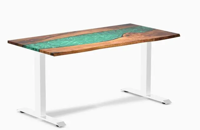 Main image of Desky Resin Hardwood Office Desk - Walnut Emerald River / 60 x 30 in / White
