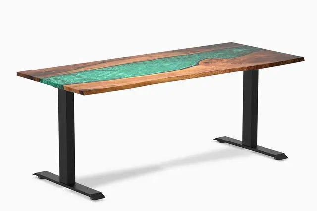 Main image of Desky Resin Hardwood Office Desk - Walnut Emerald River / 72 x 30 in / Matte Black