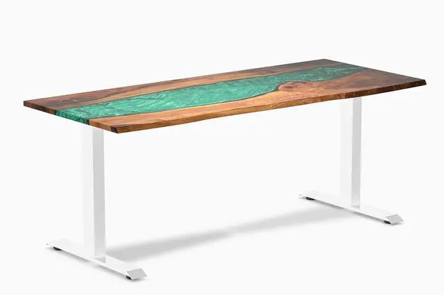 Main image of Desky Resin Hardwood Office Desk - Walnut Emerald River / 72 x 30 in / White