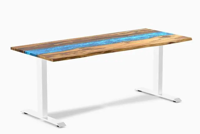 Main image of Desky Resin Hardwood Office Desk - Teak Blue River / 72 x 30 in / White