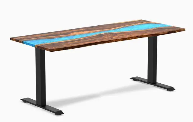 Alt view image 2 of 7 - Desky Resin Hardwood Office Desk - Walnut Emerald River / 72 x 30 in / Matte Black