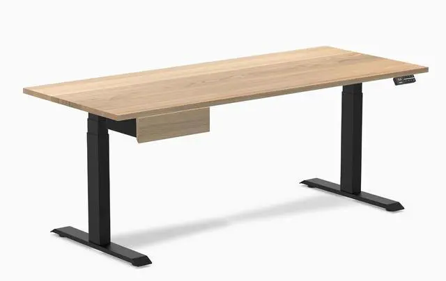 Main image of Desky Dual Hardwood Standing Desk With Drawer - White Ash / 72 x 30 in / Matte Black