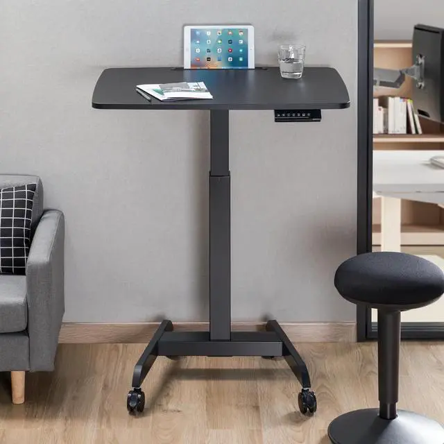 Alt view image 11 of 14 - Desky Single Sit Stand Pedestal Desk - Black
