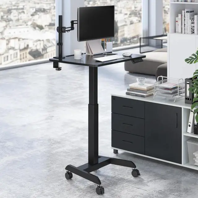 Alt view image 12 of 14 - Desky Single Sit Stand Pedestal Desk - Black
