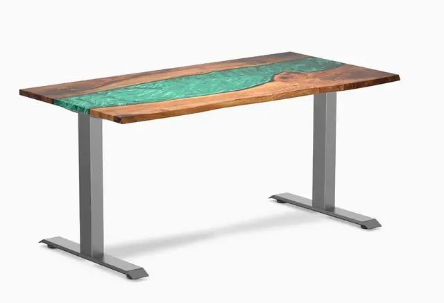 Main image of Desky Resin Hardwood Office Desk - Walnut Emerald River / 60 x 30 in / Space Gray
