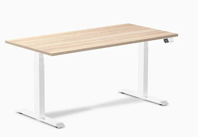 Main image of Desky Dual Laminate Sit Stand Desk - Classic Oak / 59.1 x 29.5 in / White