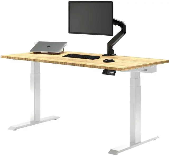 Main image of Desky Dual Bamboo Sit Stand Desk - Bamboo / 48 x 30 in / White