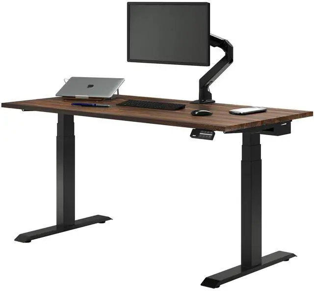 Main image of Desky Dual Hardwood Sit Stand Desk - Pheasantwood / 60 x 30 in / Matte Black