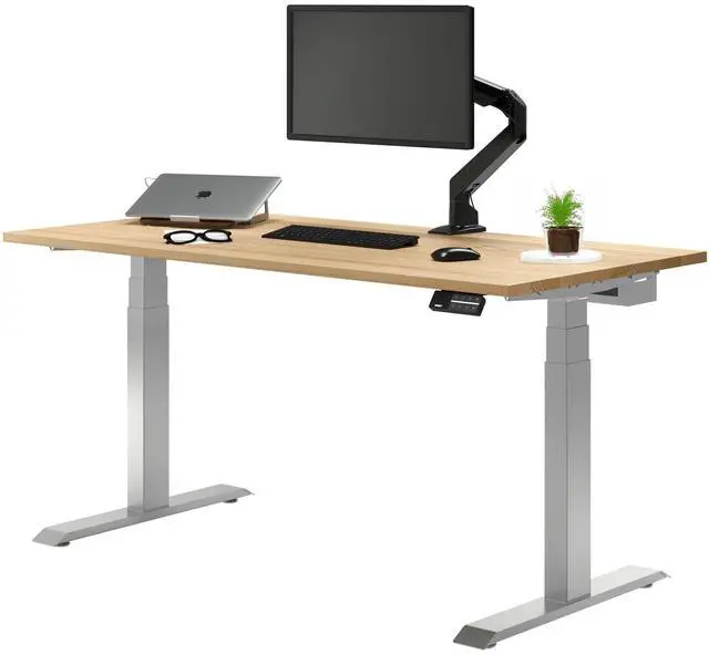 Main image of Desky Dual Hardwood Sit Stand Desk - White Ash / 48 x 30 inches / Gray