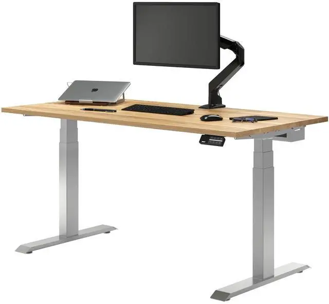 Main image of Desky Dual Hardwood Sit Stand Desk - White Oak / 48 x 30 inches / Gray