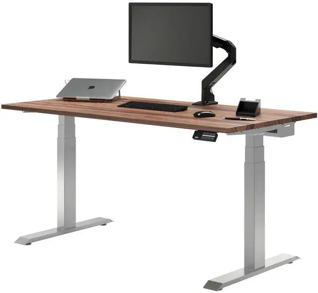 Main image of Desky Dual Hardwood Sit Stand Desk - Walnut / 72 x 30 inches / Gray