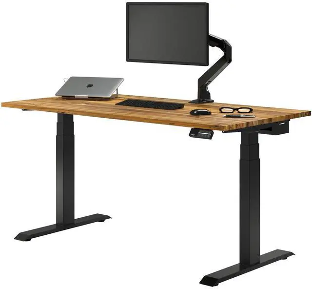 Main image of Desky Dual Hardwood Sit Stand Desk - Teak / 48 x 30 in / Matte Black