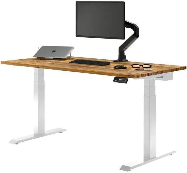 Main image of Desky Dual Hardwood Sit Stand Desk - Teak / 48 x 30 in / White