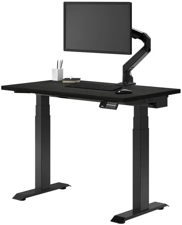 Main image of Desky Dual Mini Bamboo Sit Stand Desk - Dark Bamboo / 32 x 20 in / Matte Black