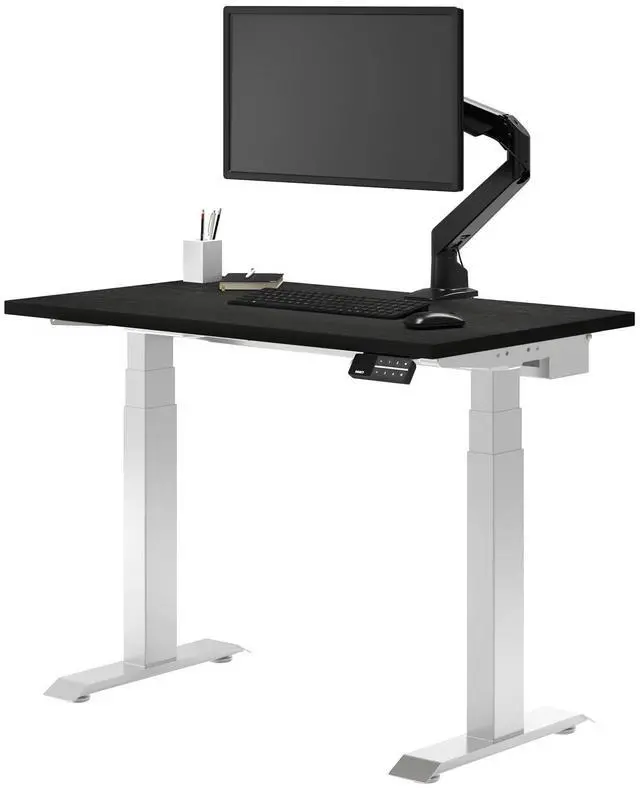 Main image of Desky Dual Mini Bamboo Sit Stand Desk - Dark Bamboo / 32 x 20 in / White