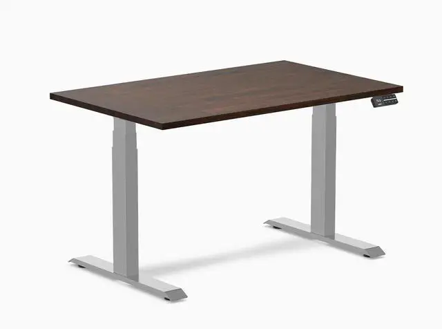 Main image of Desky Dual Rubberwood Sit Stand Desk - Dark Walnut / 48 x 30 in / Gray