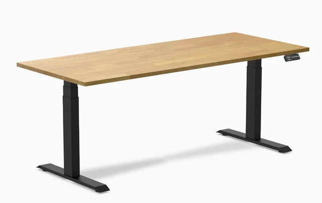 Main image of Desky Dual Rubberwood Sit Stand Desk - Light Oak / 72 x 30 in / Matte Black