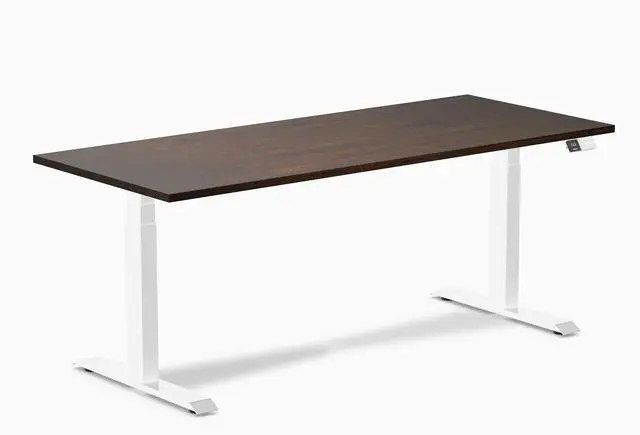Main image of Desky Dual Rubberwood Sit Stand Desk - Dark Walnut / 72 x 30 in / White