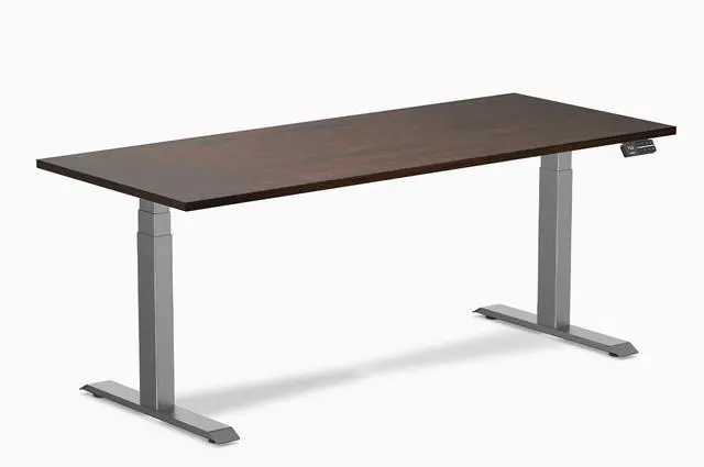Main image of Desky Dual Rubberwood Sit Stand Desk - Dark Walnut / 72 x 30 in / Space Gray