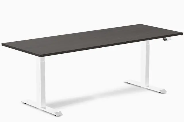 Main image of Desky Dual Laminate Sit Stand Desk - Burnished Wood / 78.7 x 29.5 in / White