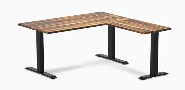 Main image of Desky Zero Hardwood L-Shape Office Desk - Pheasantwood / 60 x 30 x 62 x 20 in / Matte Black